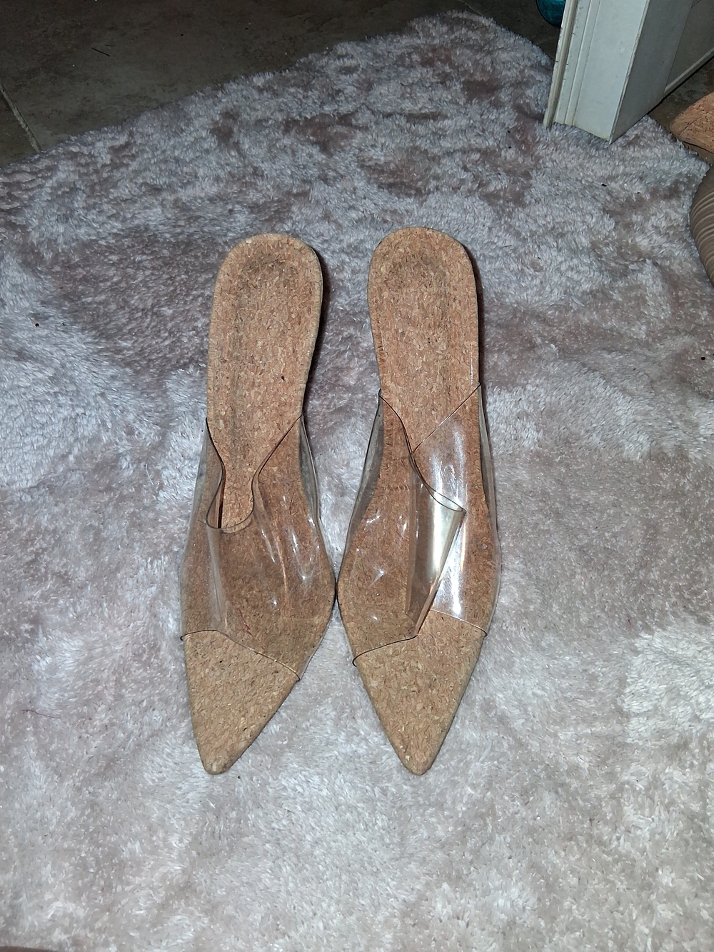 Clear PVC and Cork Pointed-Toe Mule - Women